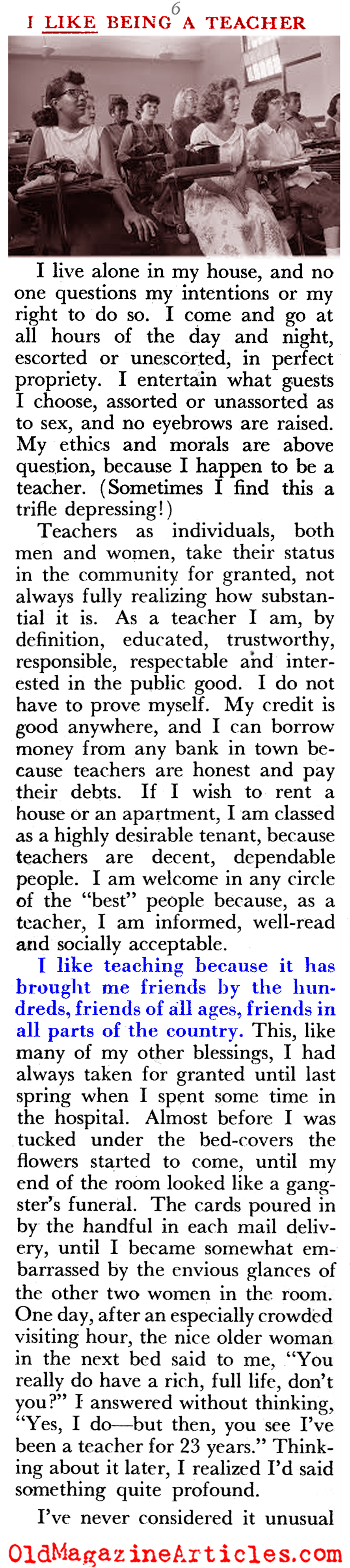 ''I Like Being a Teacher'' (Pageant Magazine, 1952)