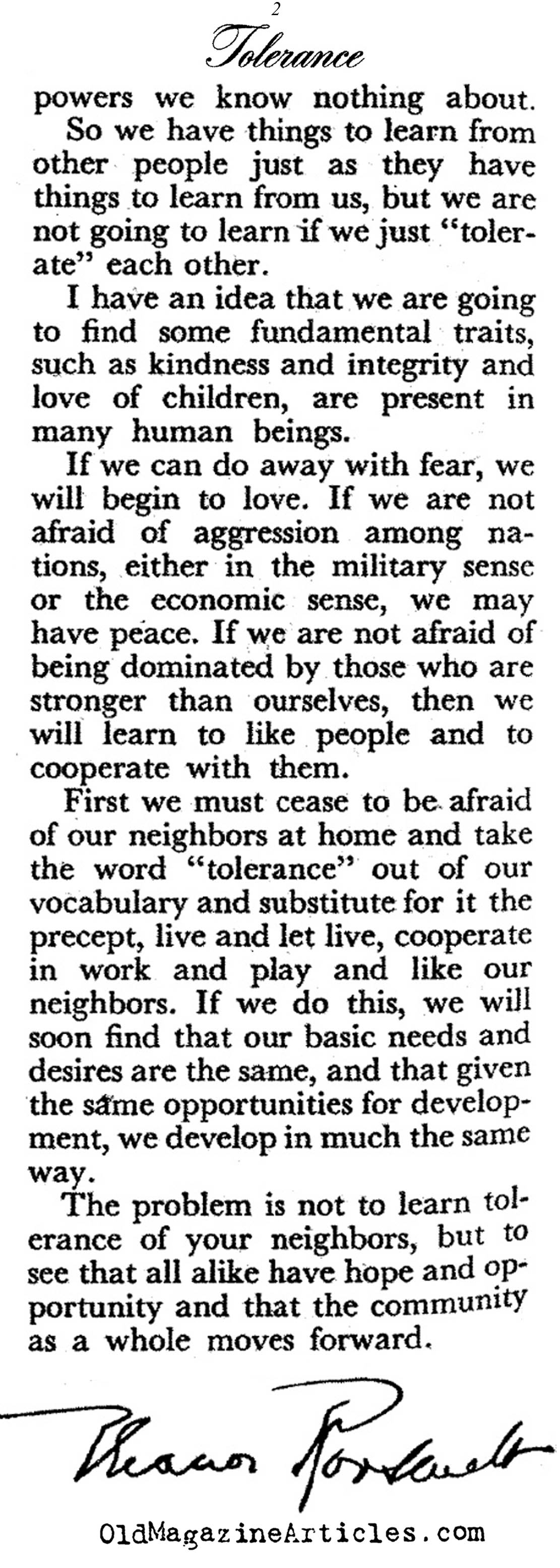 ''Tolerance is an Ugly Word'' (Coronet Magazine, 1945)