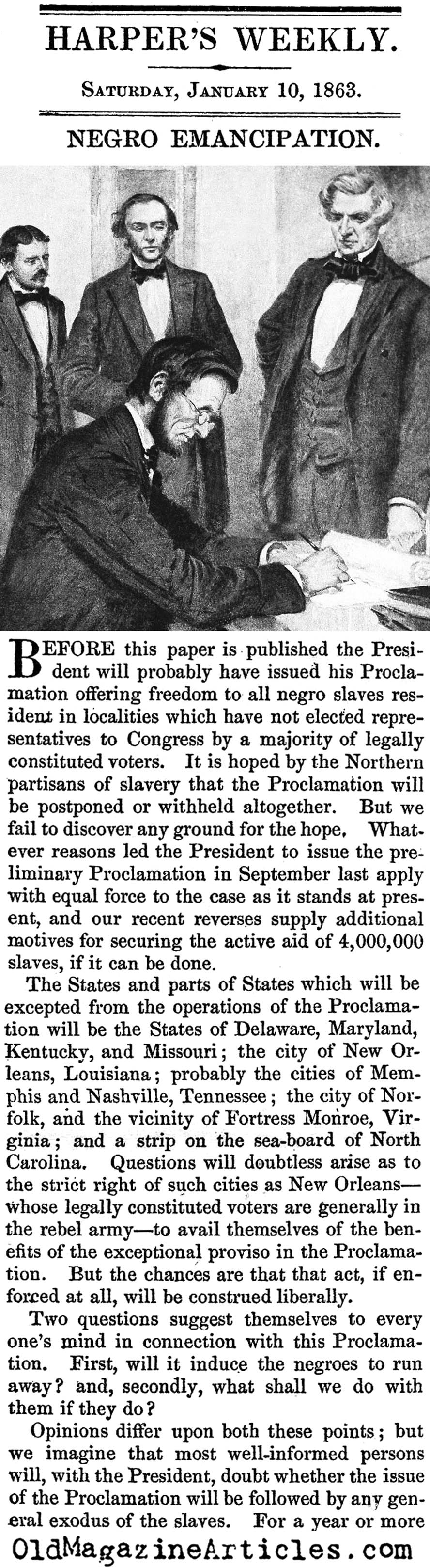 The Emancipation Proclamation (Harper's Weekly, 1863)