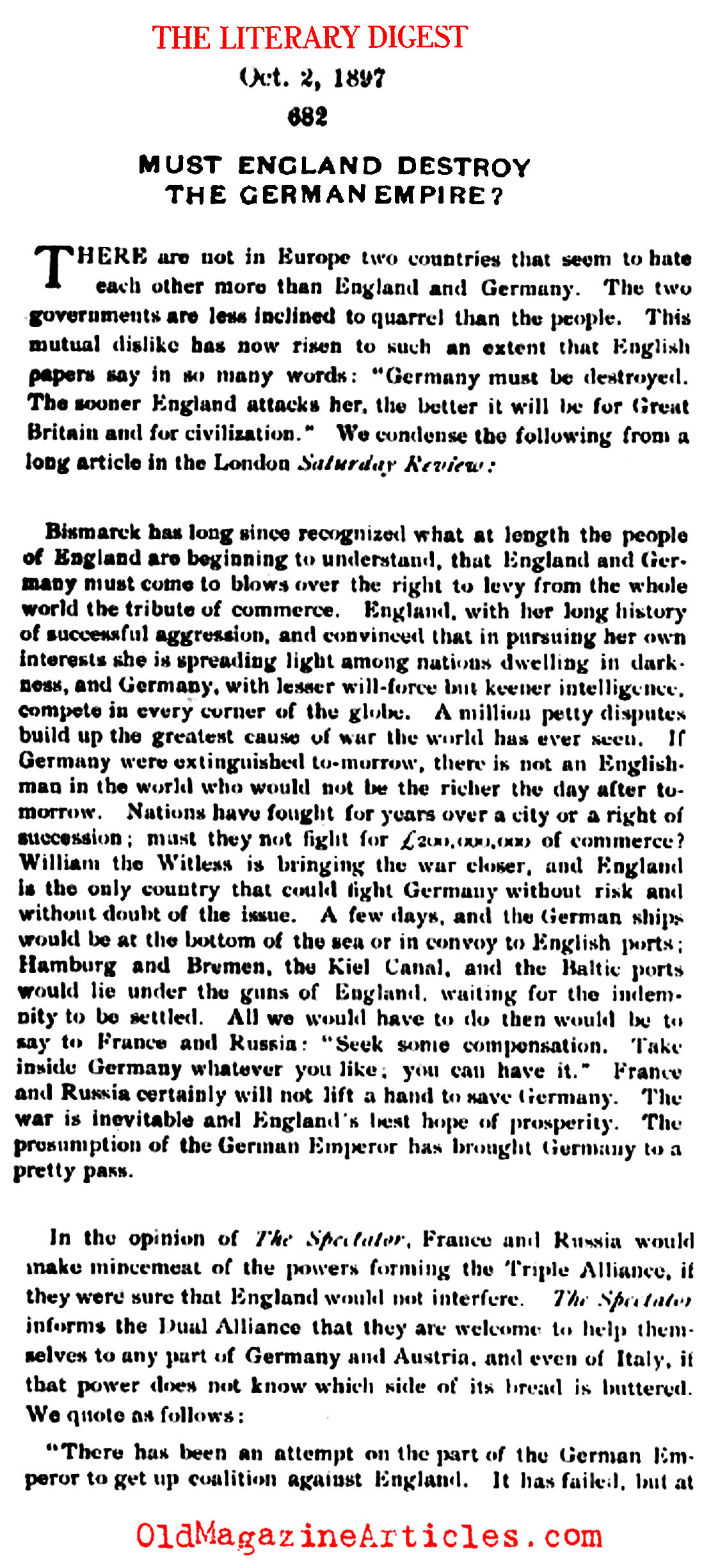 Must England Destroy Germany? (Literary Digest, 1897)