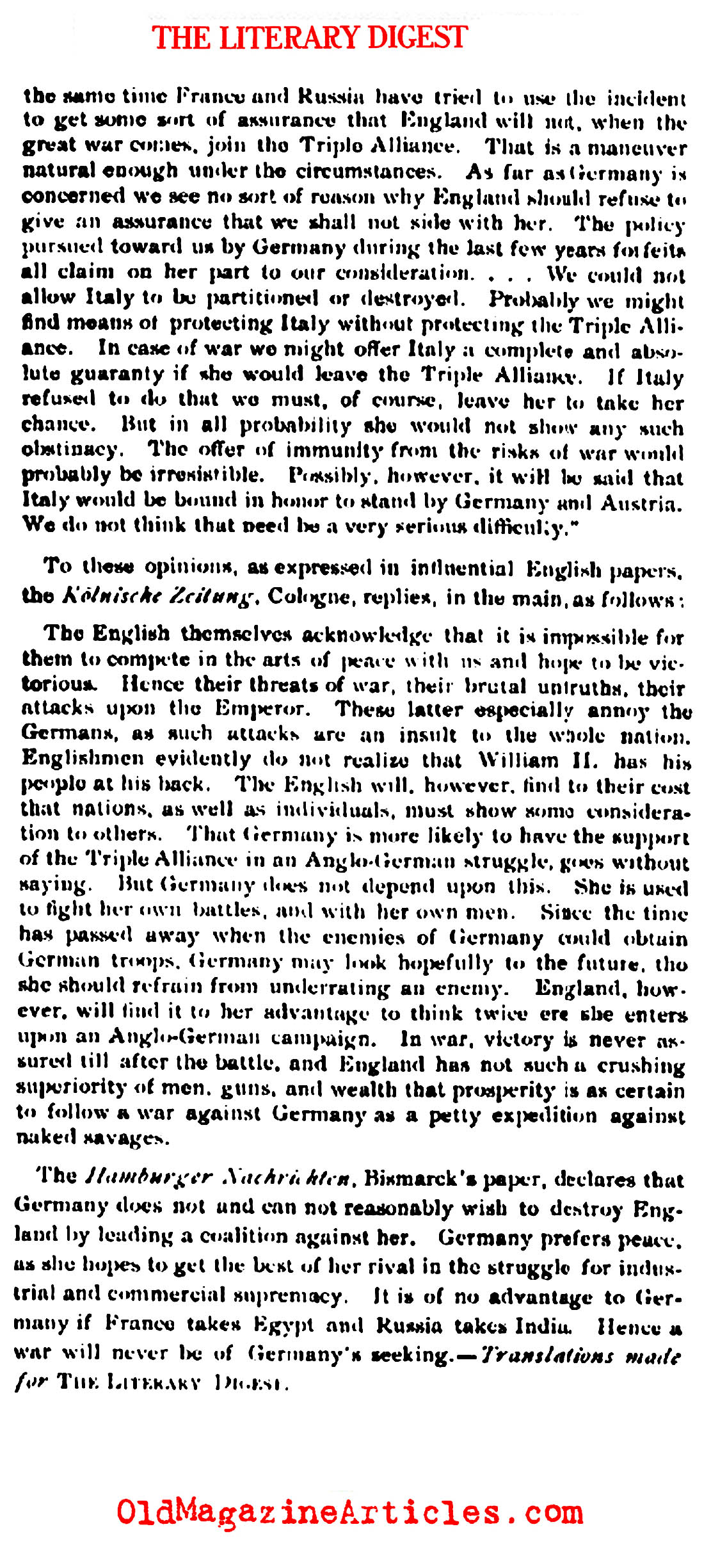 Must England Destroy Germany? (Literary Digest, 1897)