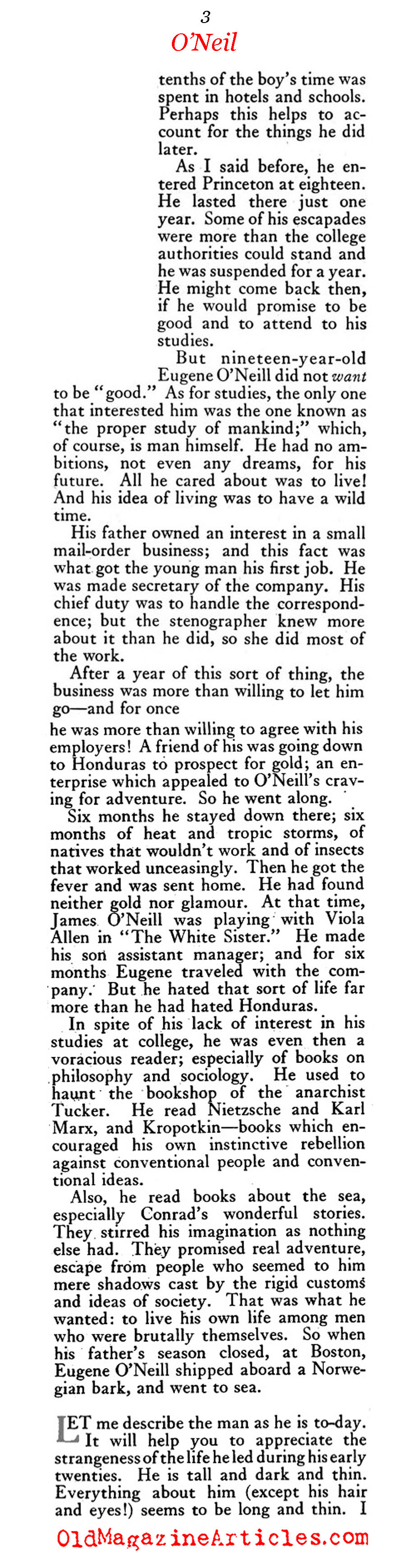 The Extraordinary Story of Eugene O'Neill (The American Magazine, 1922)