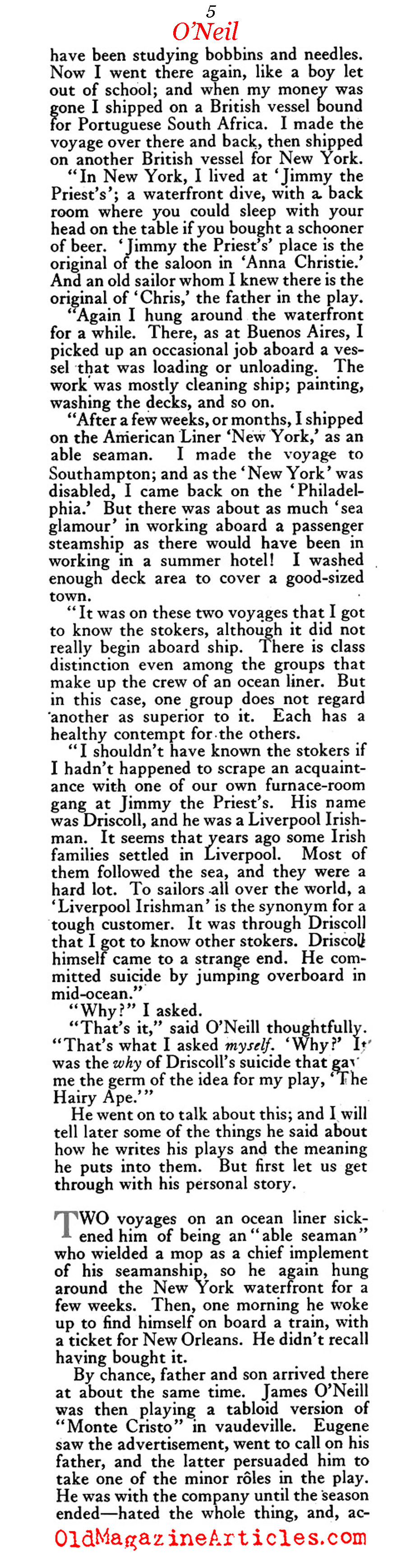 The Extraordinary Story of Eugene O'Neill (The American Magazine, 1922)