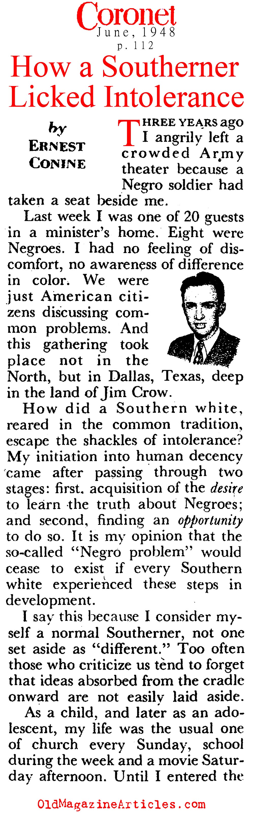 How One Southerner Overcame His Racist Attitudes  (Coronet Magazine, 1948)