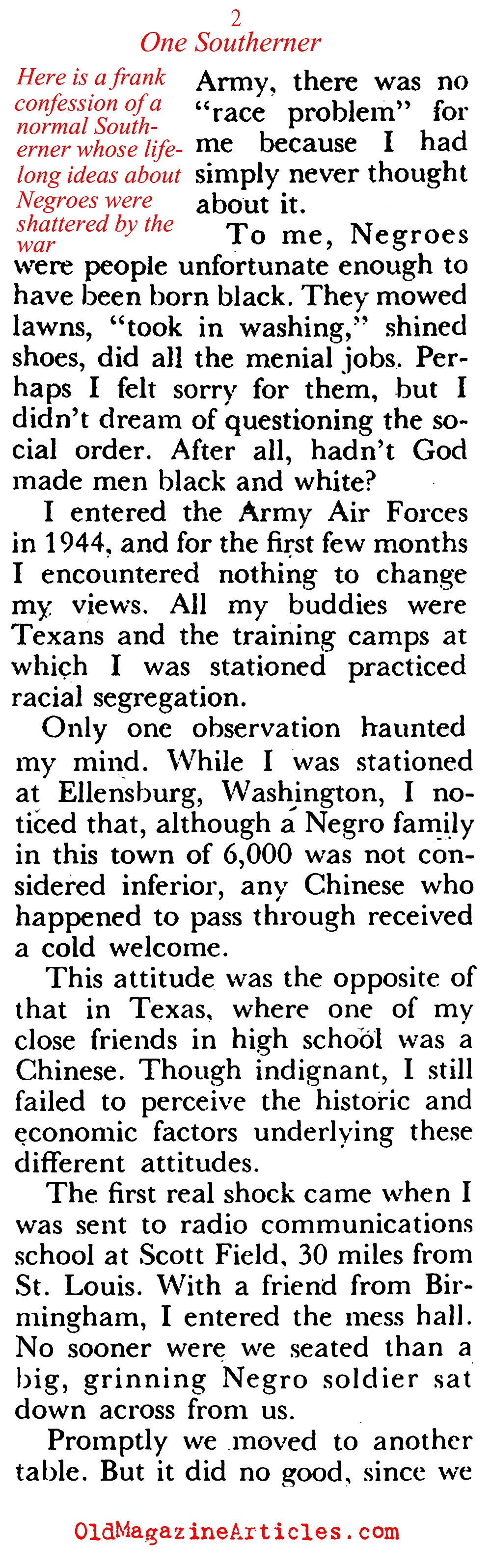 How One Southerner Overcame His Racist Attitudes  (Coronet Magazine, 1948)