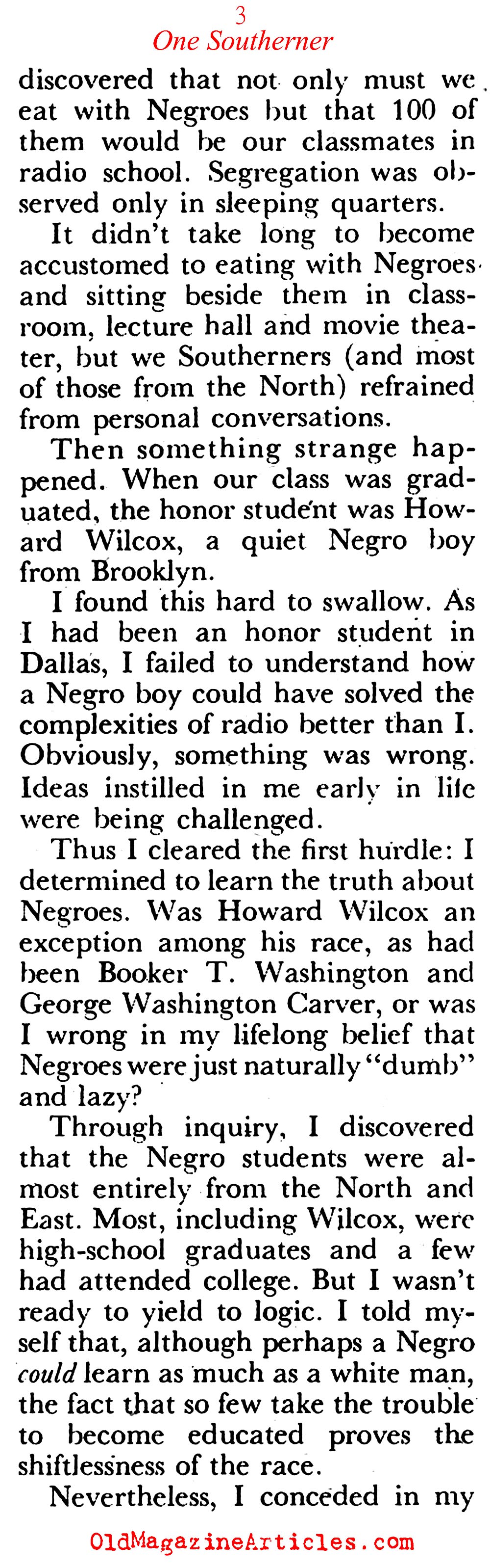 How One Southerner Overcame His Racist Attitudes  (Coronet Magazine, 1948)