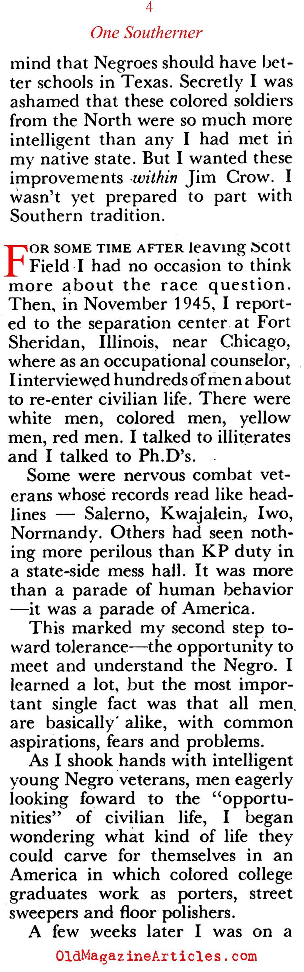 How One Southerner Overcame His Racist Attitudes  (Coronet Magazine, 1948)