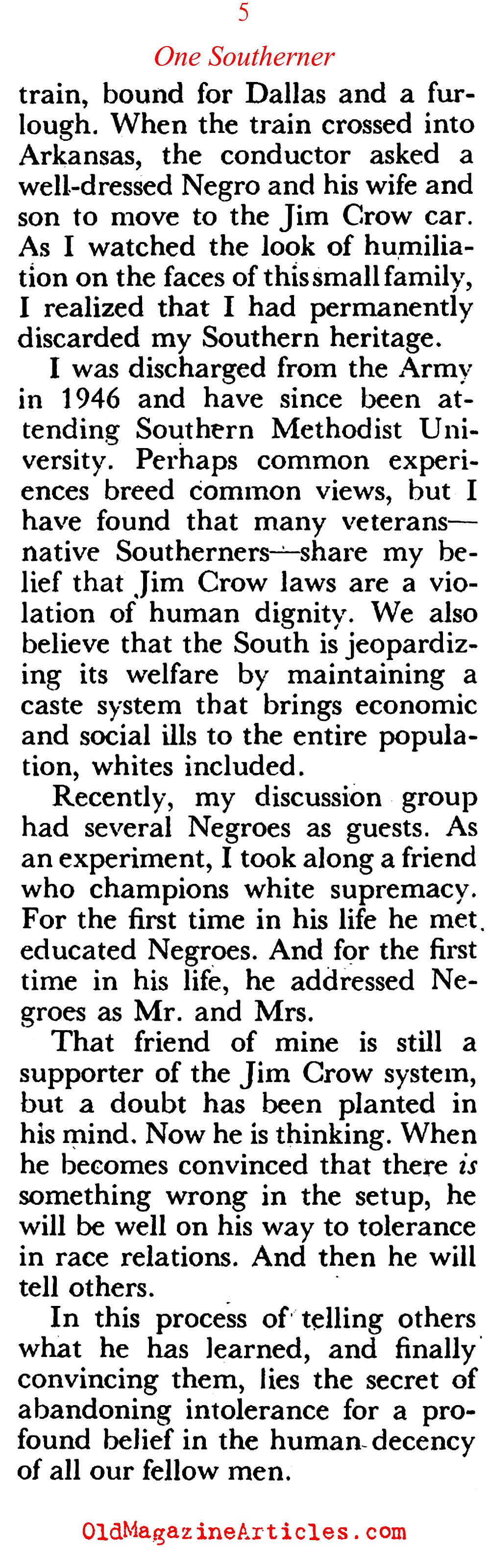 How One Southerner Overcame His Racist Attitudes  (Coronet Magazine, 1948)