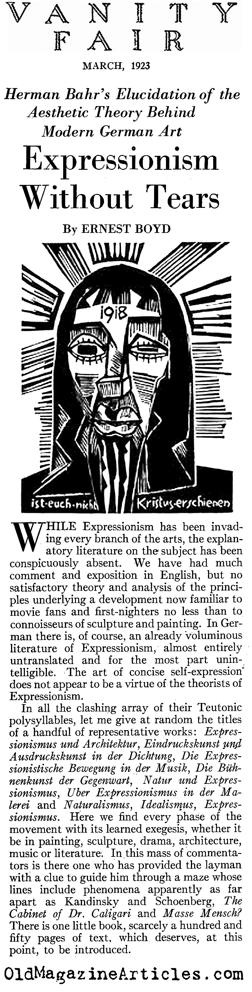 Expressionism as Theory (Vanity Fair Magazine, 1923)