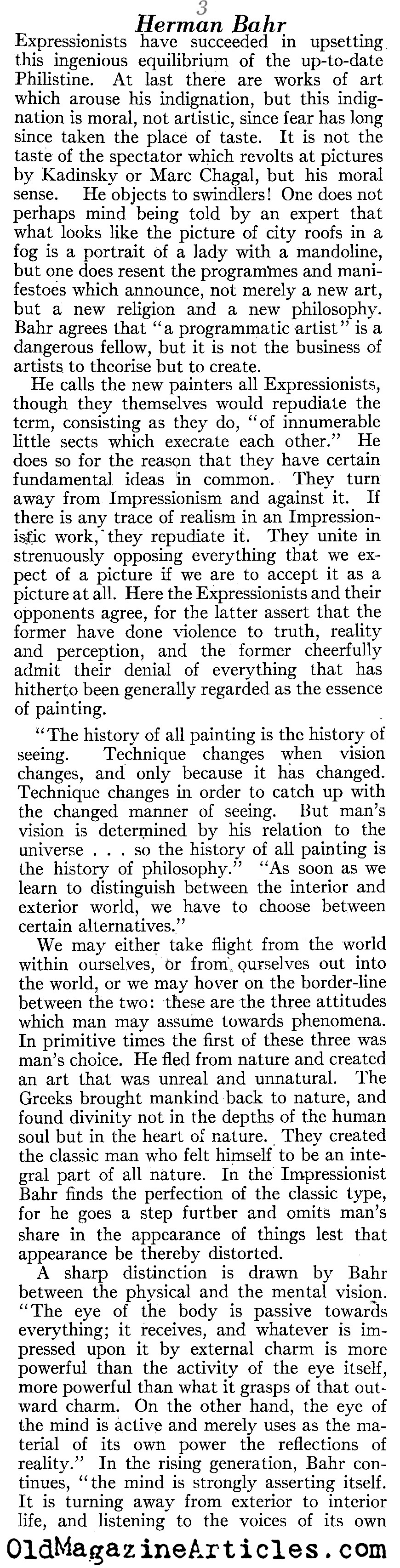 Expressionism as Theory (Vanity Fair Magazine, 1923)