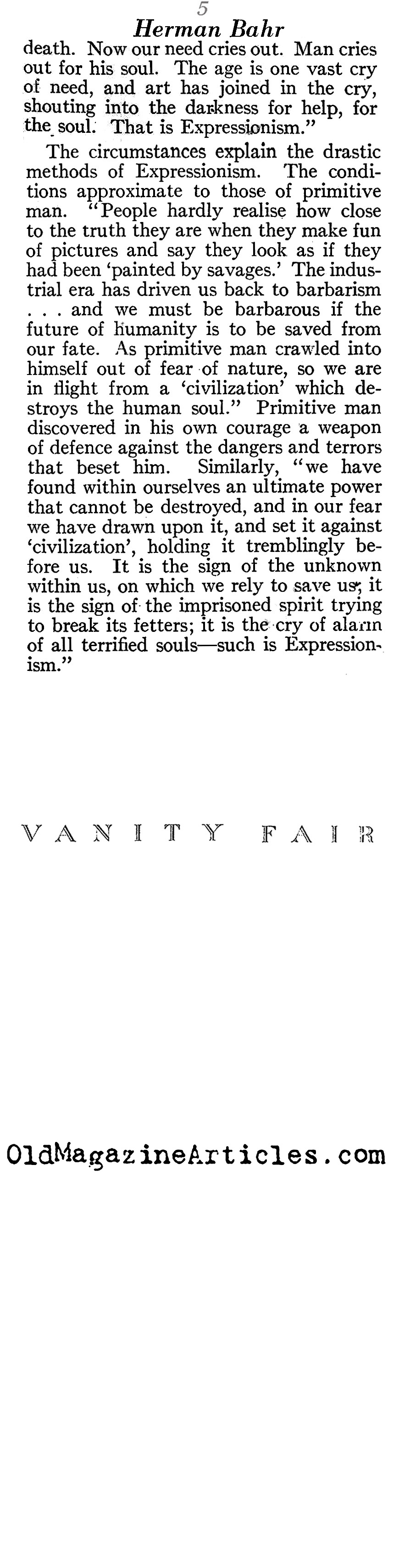 Expressionism as Theory (Vanity Fair Magazine, 1923)