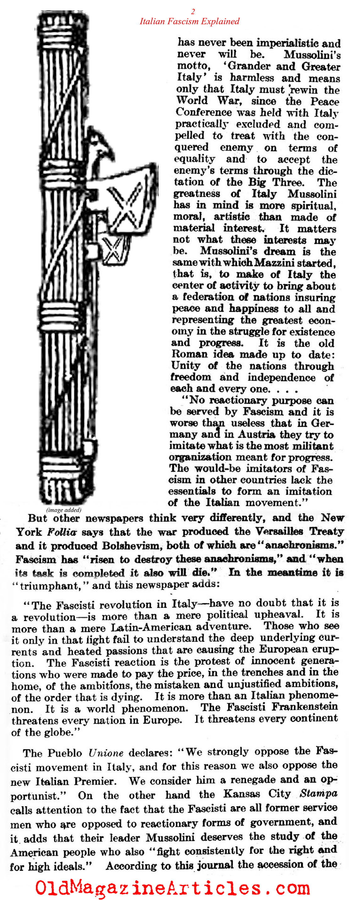 Fascism's Triumph Explained by Italian-American Journalists (Literary Digest, 1922)