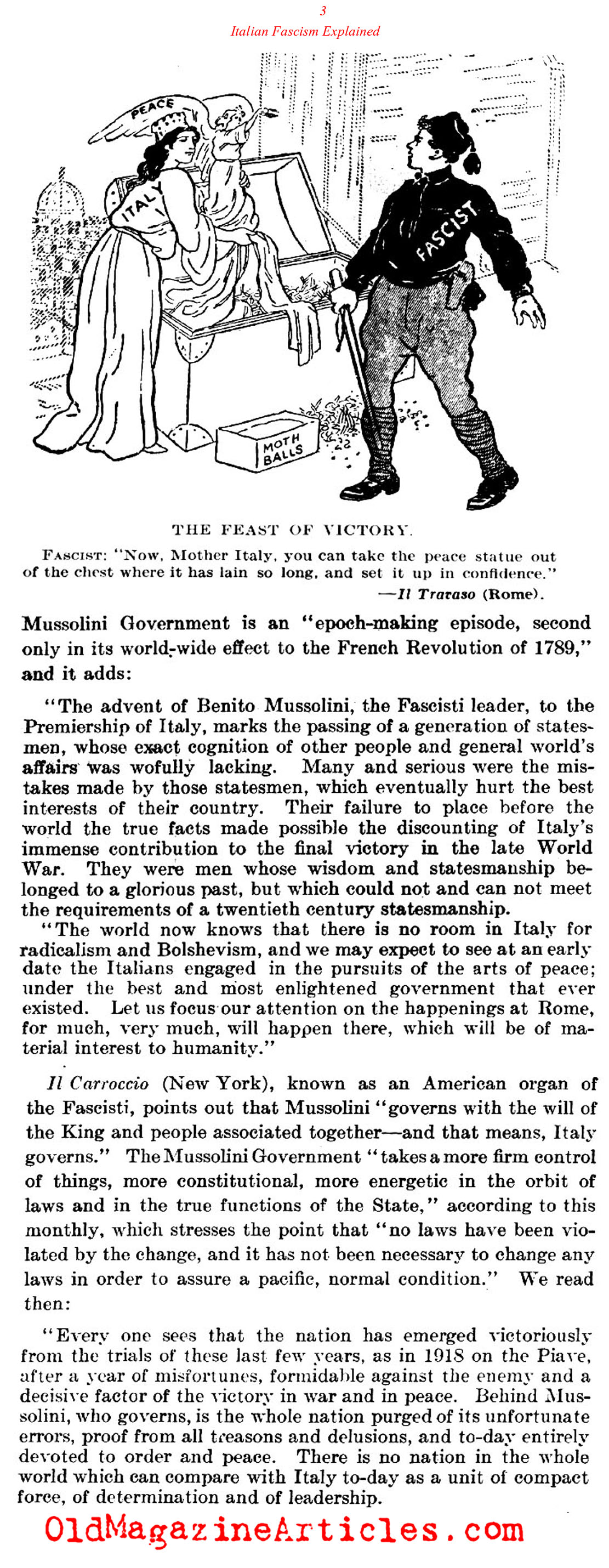 Fascism's Triumph Explained by Italian-American Journalists (Literary Digest, 1922)