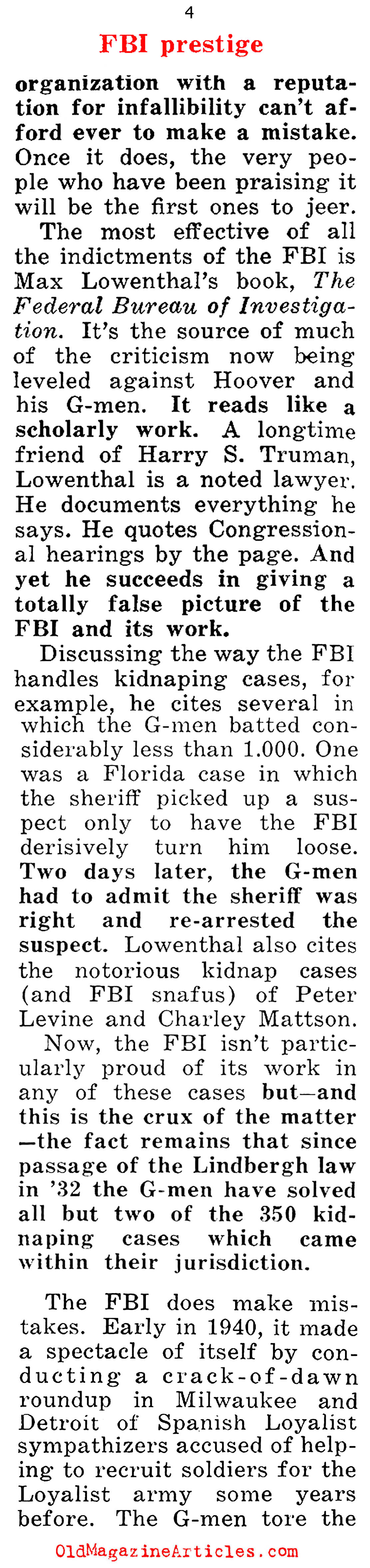 The Damaged Prestige of the FBI (Quick Magazine, 1952)