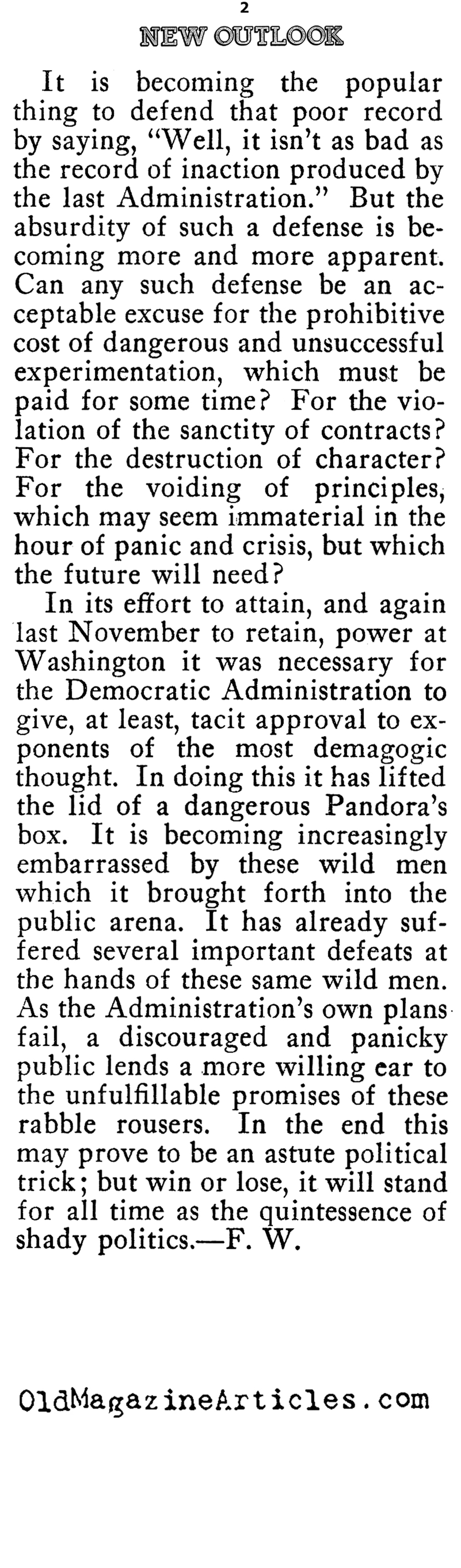 FDR's Continuing Failures (New Outlook, 1935)