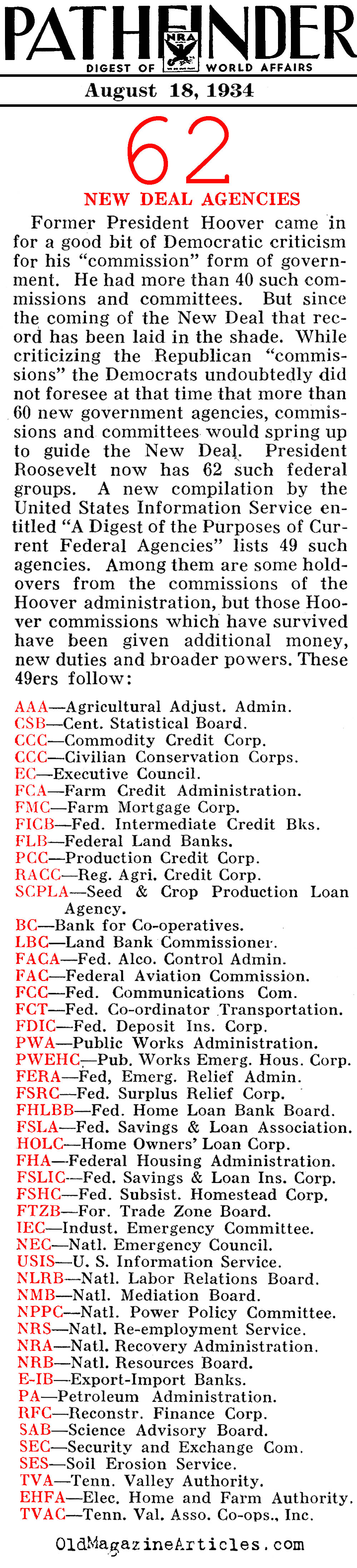 FDR's Alphabet Agencies (Pathfinder Magazine, 1934)