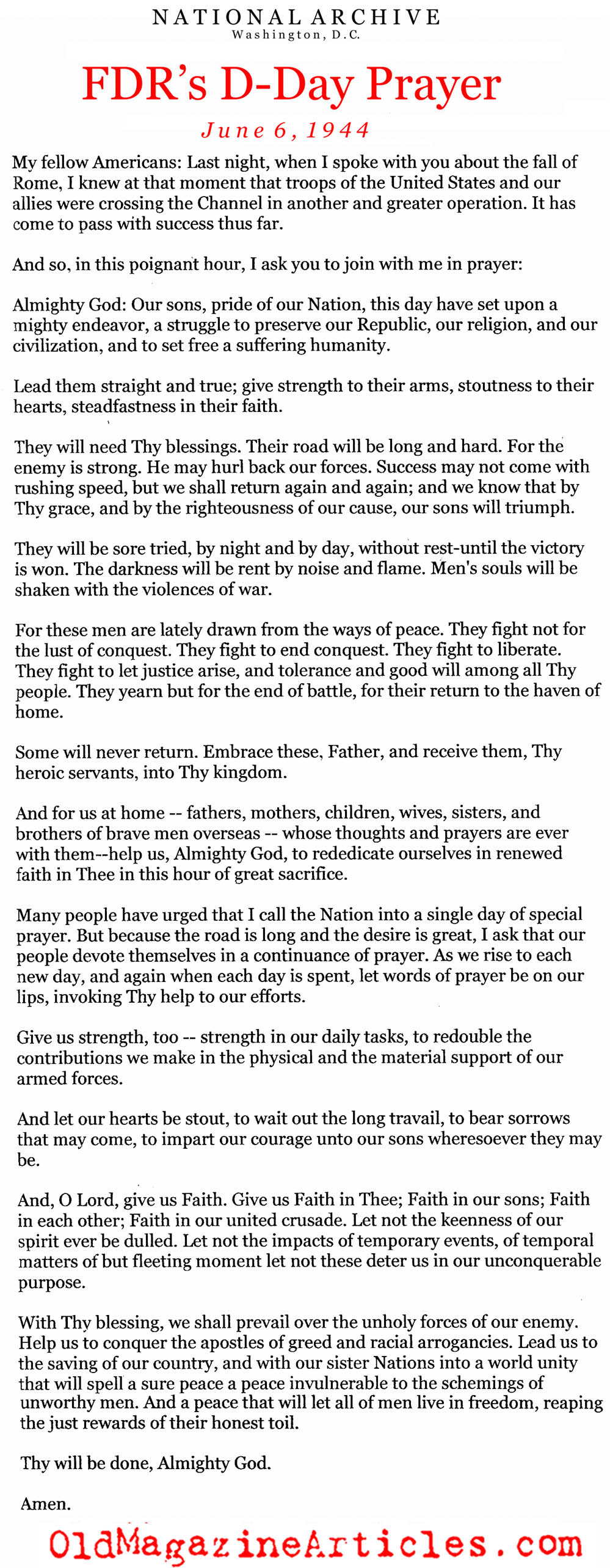 The President's Prayer (National Archive)
