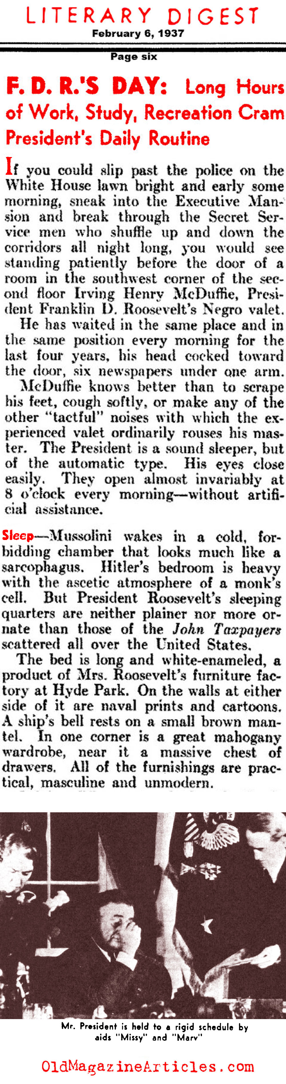 A Day in the Life of F.D.R. (Literary Digest, 1937)