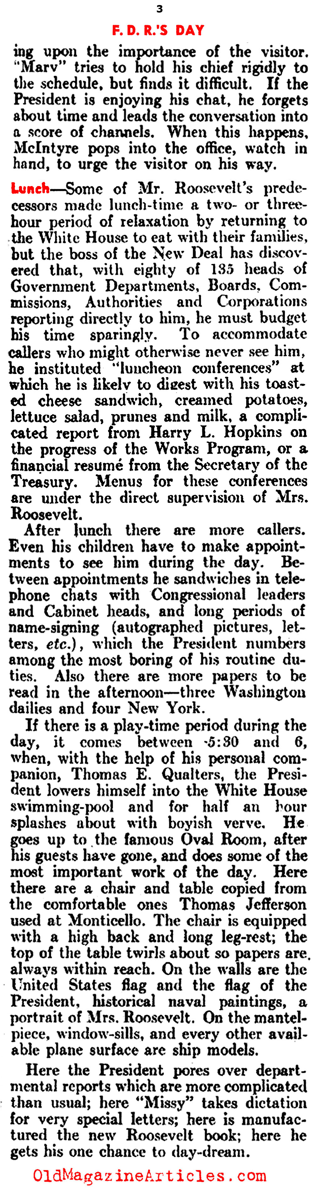 A Day in the Life of F.D.R. (Literary Digest, 1937)