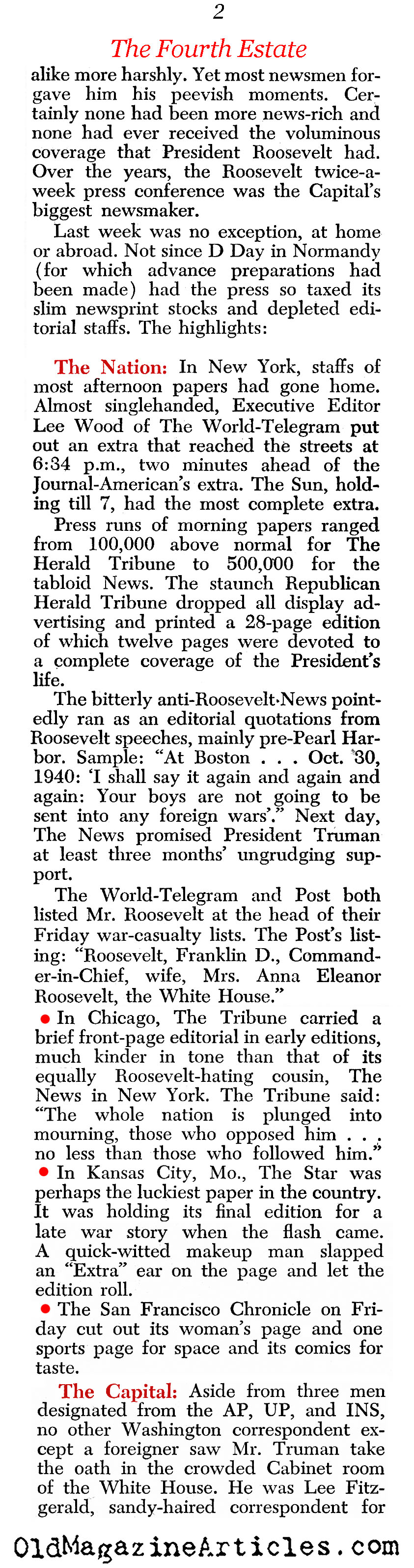 The World Press and the Death of FDR (Newsweek Magazine, 1945)
