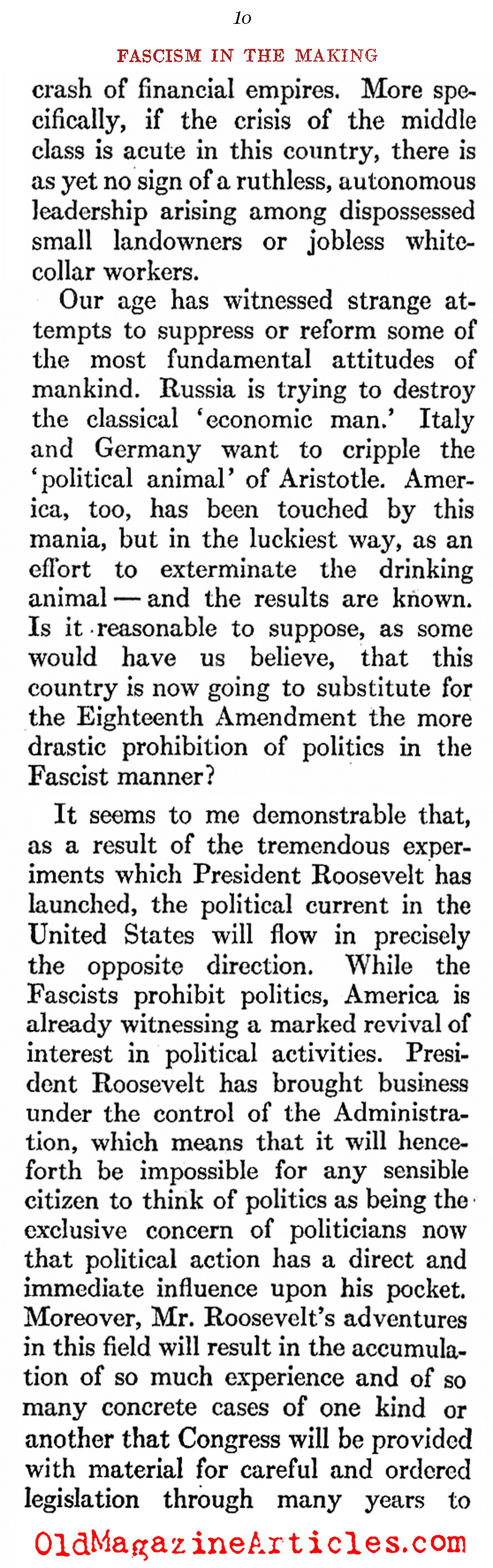 ''The New Deal Was Not Fascist''  (The Atlantic Monthly, 1933)