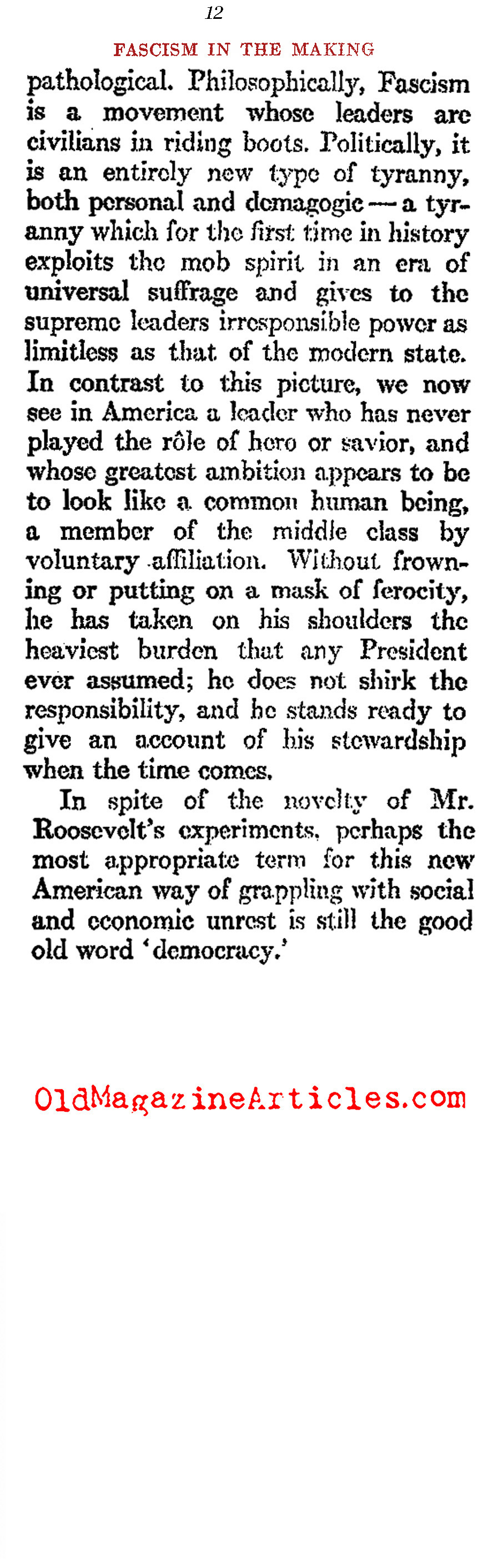 ''The New Deal Was Not Fascist''  (The Atlantic Monthly, 1933)