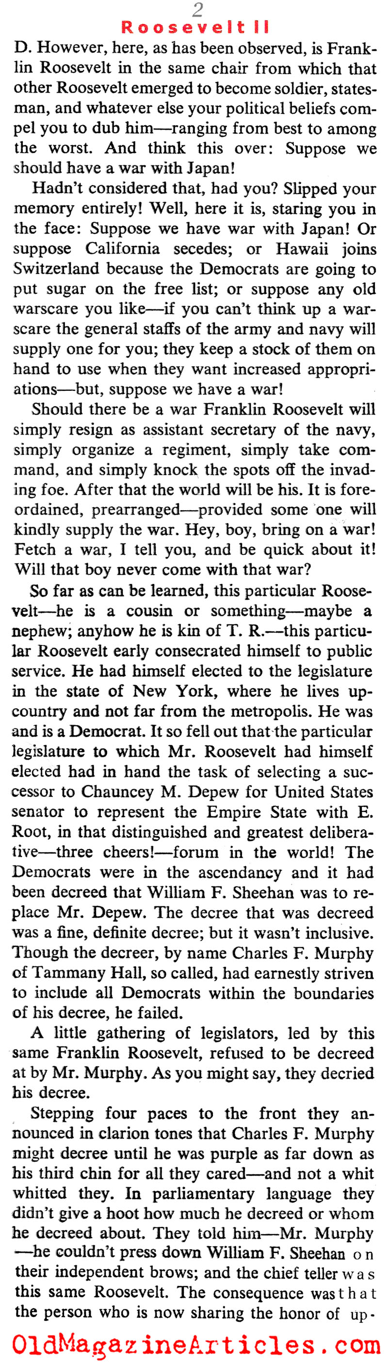 The Up-and-Coming FDR (The Saturday Evening Post, 1913)