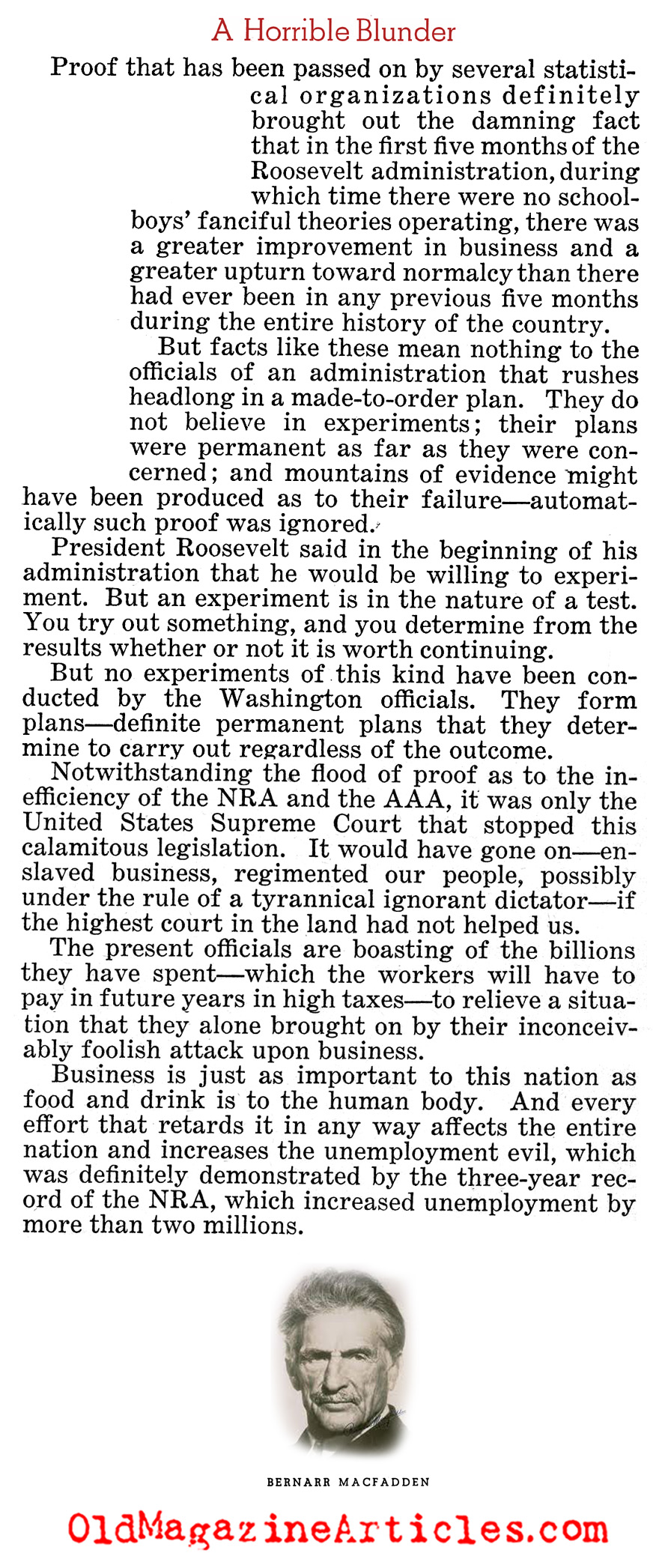 Damaging Businesses was not Helpful (Liberty Magazine, 1936)