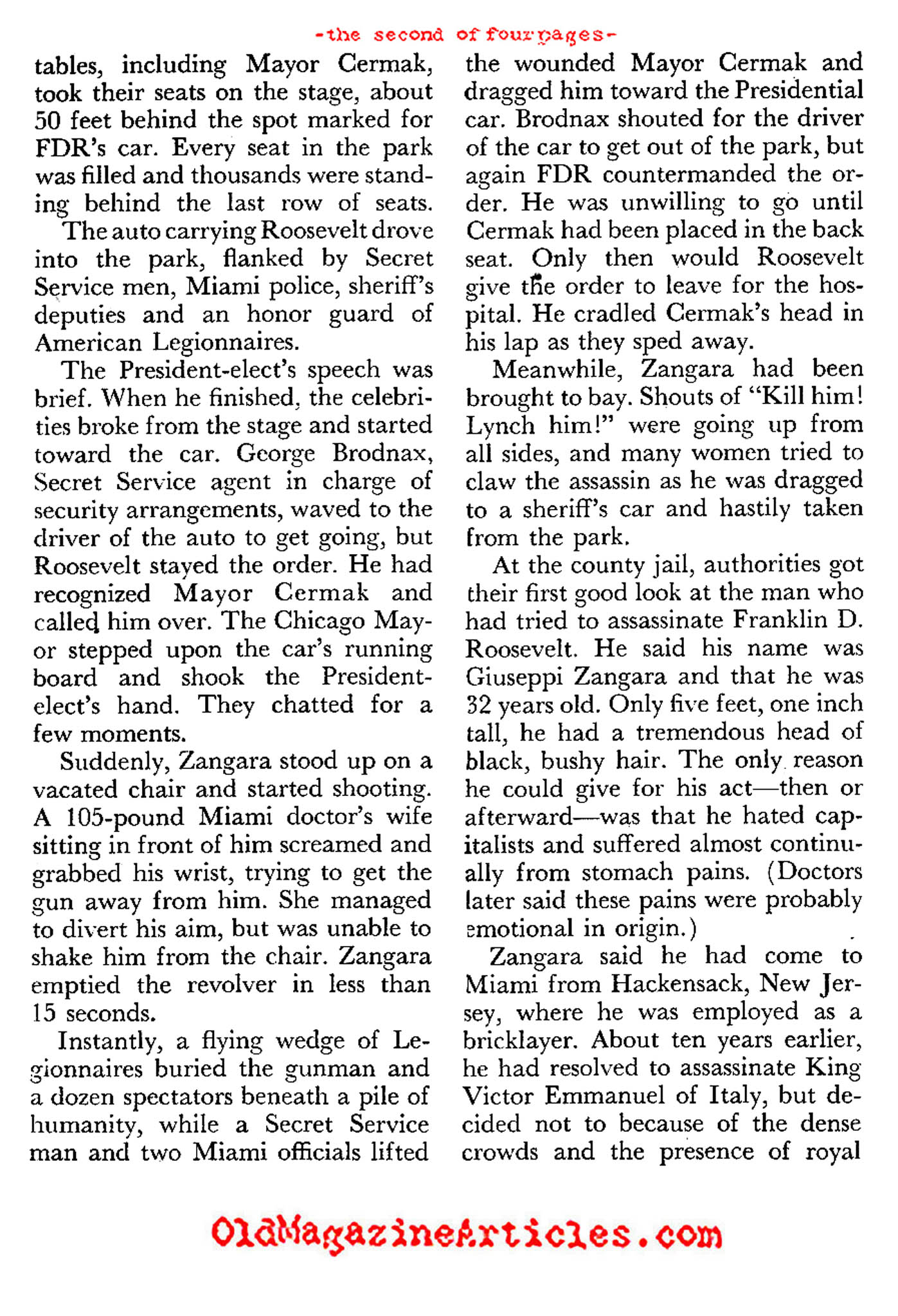 The FDR Assassination Attempt (Coronet Magazine, 1960)