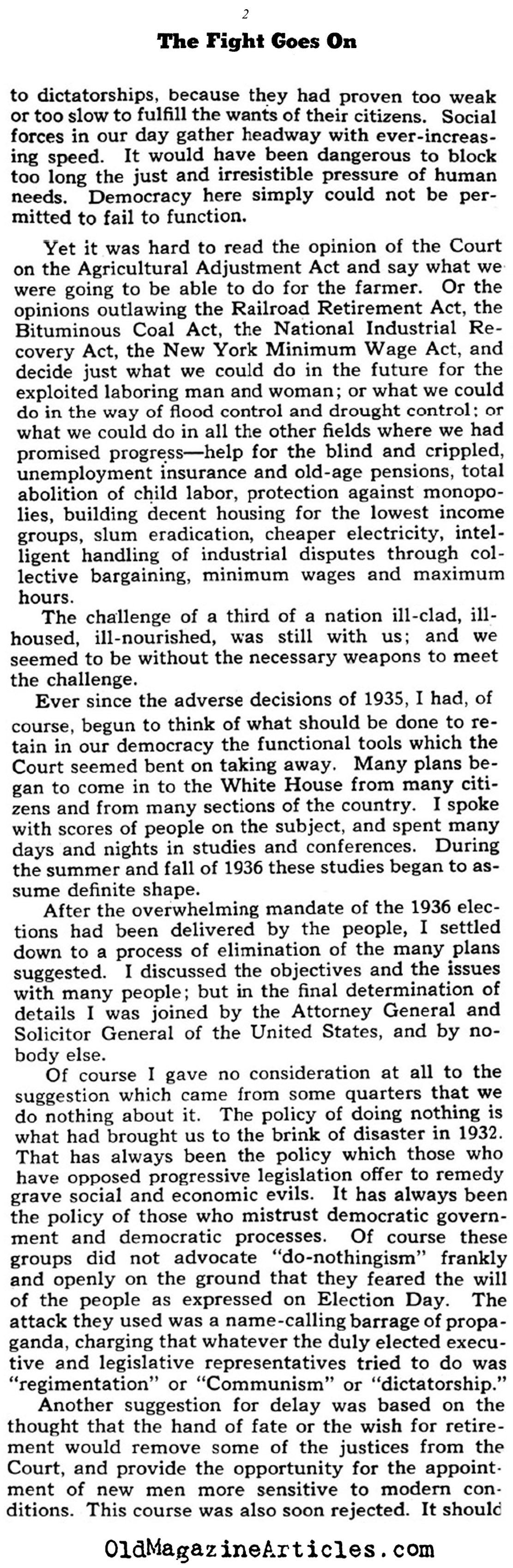 FDR on His Efforts to Pack the Court (Collier's Magazine, 1941)