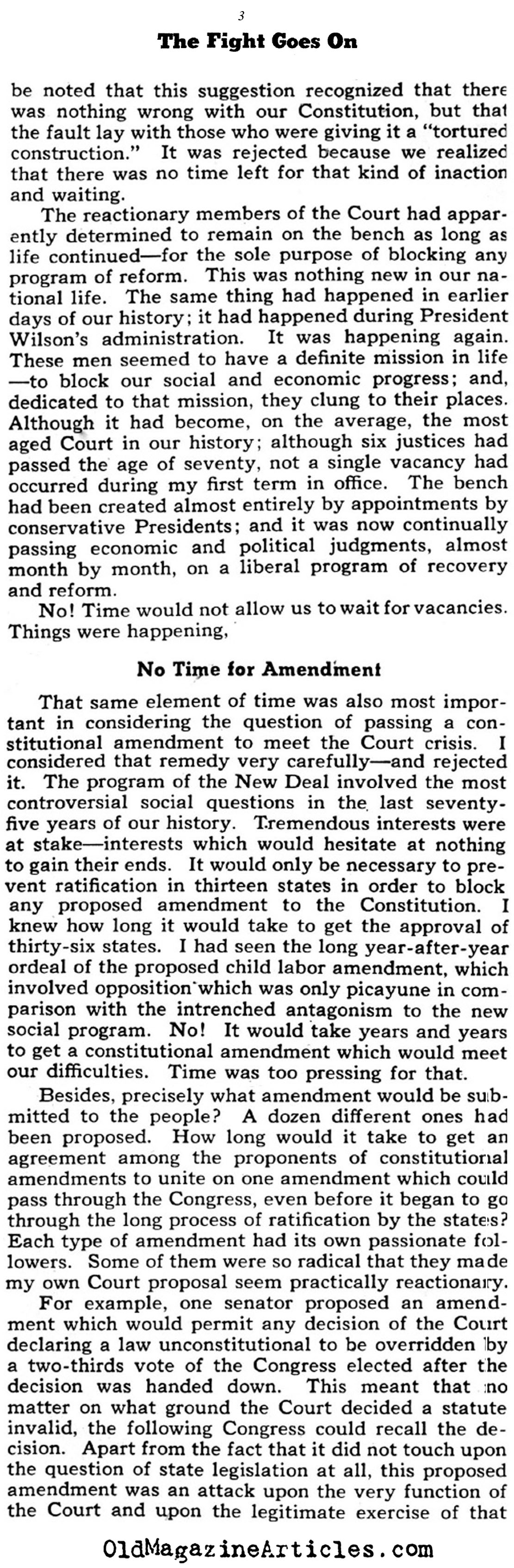 FDR on His Efforts to Pack the Court (Collier's Magazine, 1941)