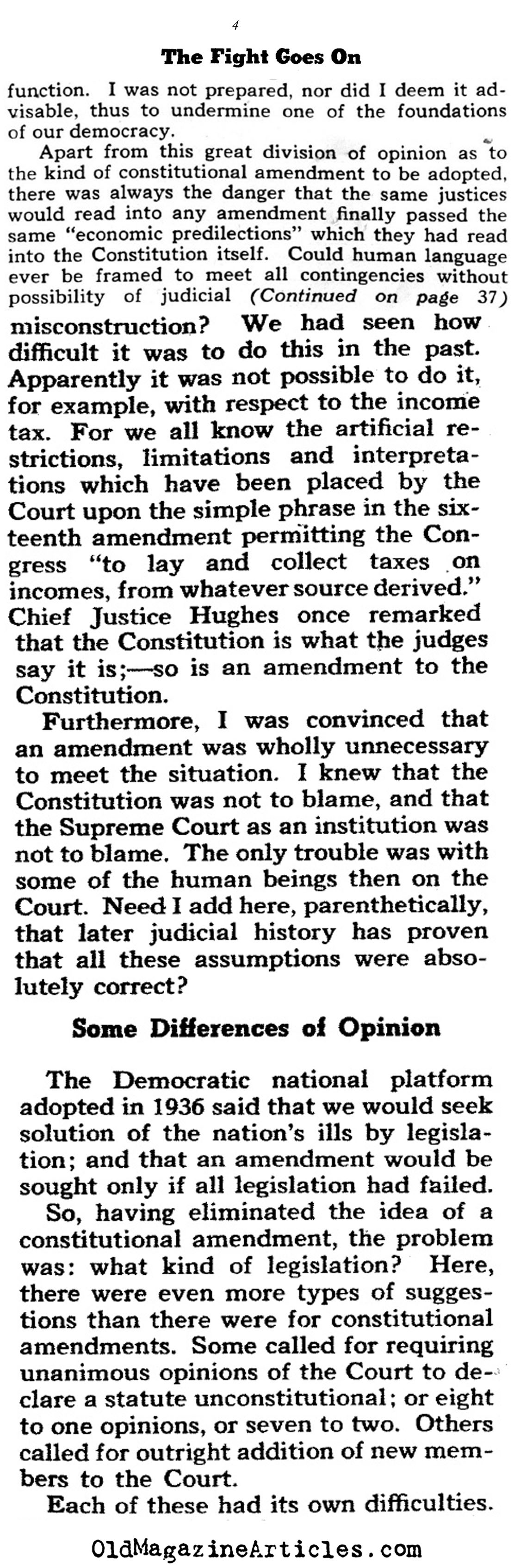 FDR on His Efforts to Pack the Court (Collier's Magazine, 1941)