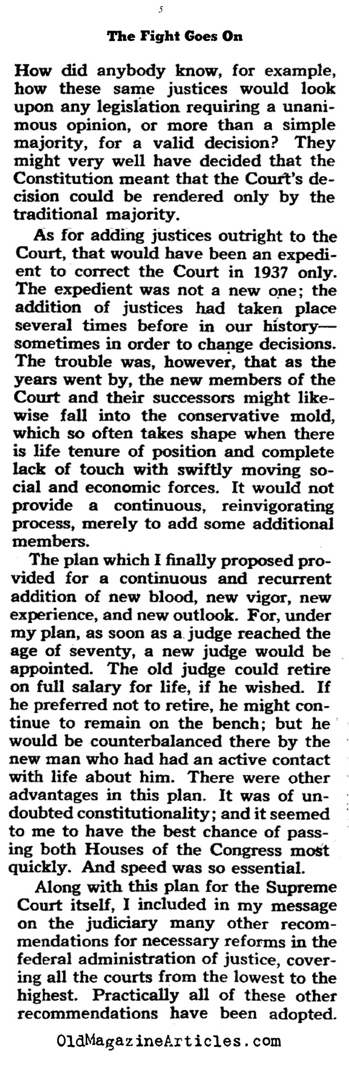 FDR on His Efforts to Pack the Court (Collier's Magazine, 1941)