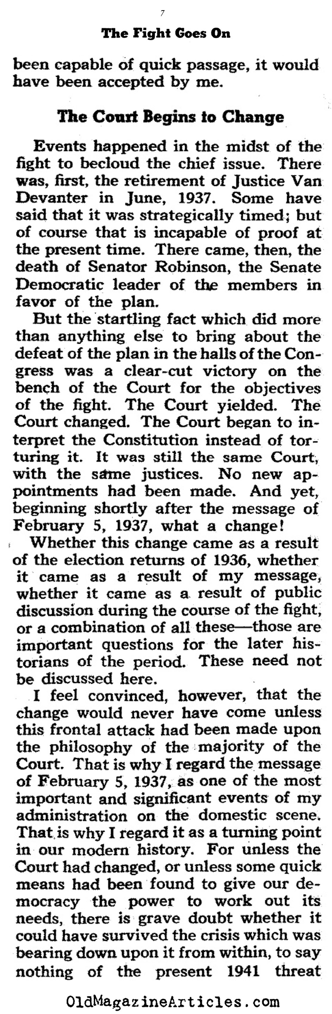 FDR on His Efforts to Pack the Court (Collier's Magazine, 1941)