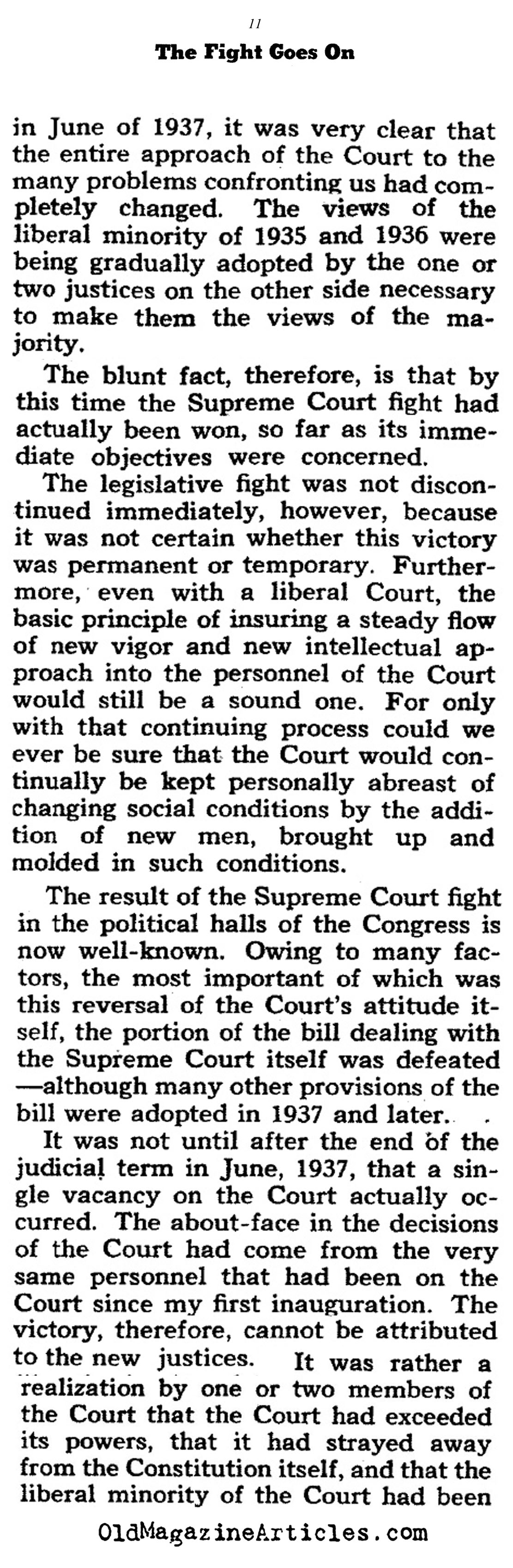 FDR on His Efforts to Pack the Court (Collier's Magazine, 1941)