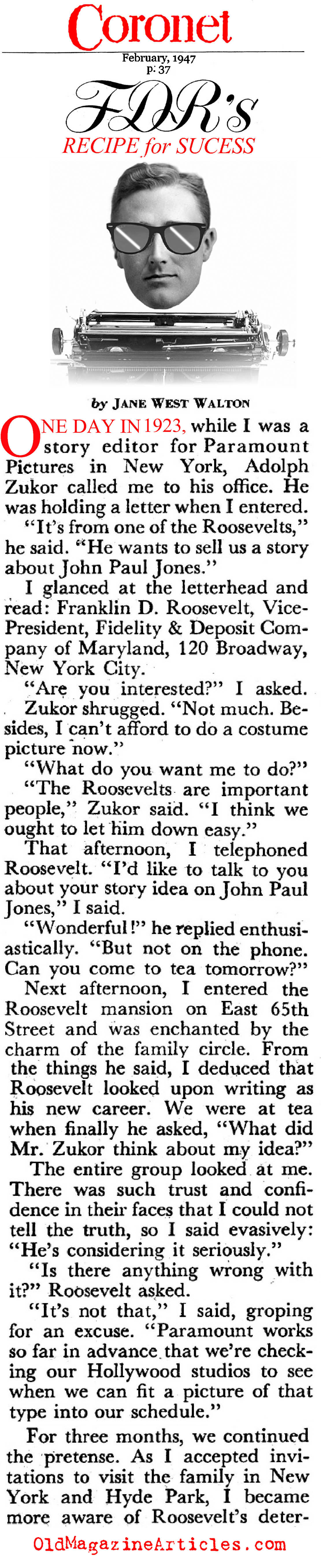 When FDR Wrote a Script... (Coronet Magazine, 1947)