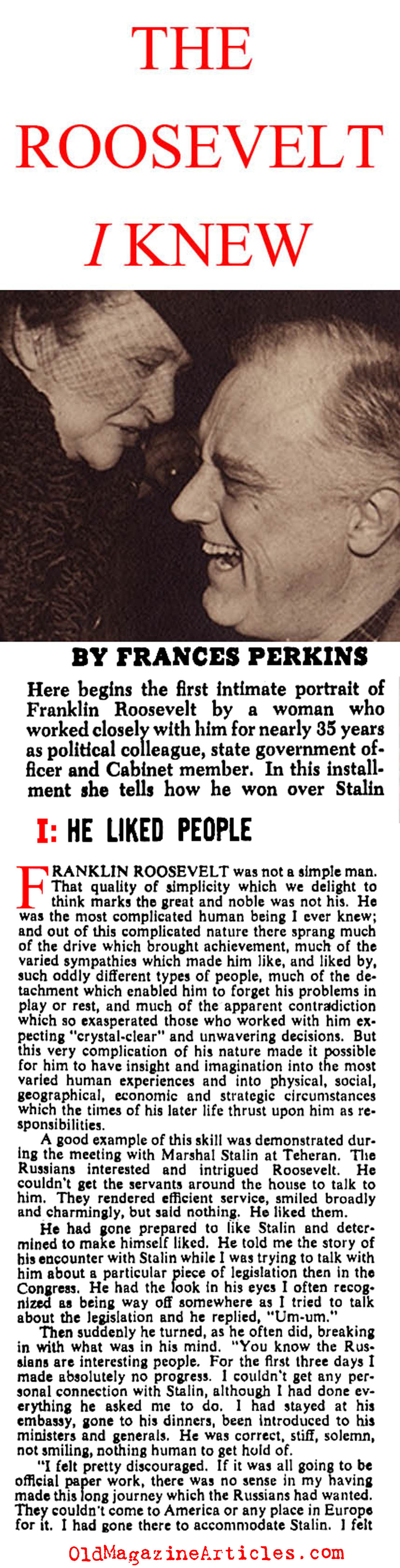 ''The Roosevelt I Knew'' (Collier's Magazine, 1946)