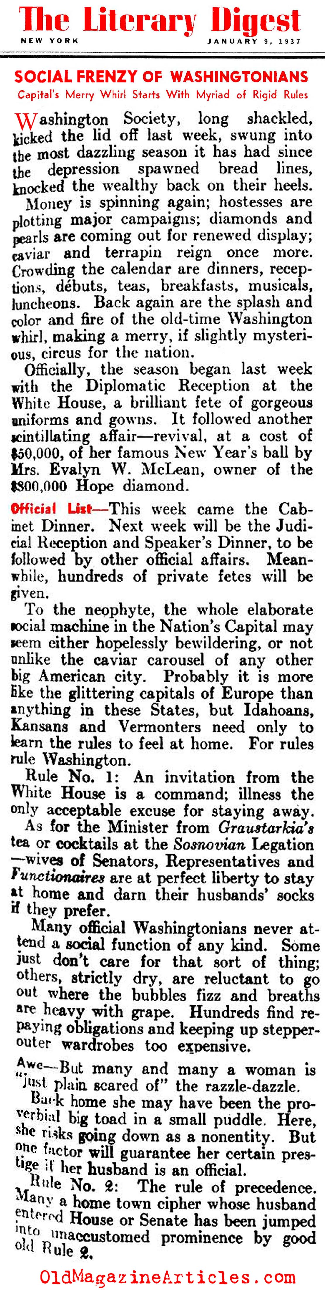 Social Washington During the Depression (Literary Digest, 1937)