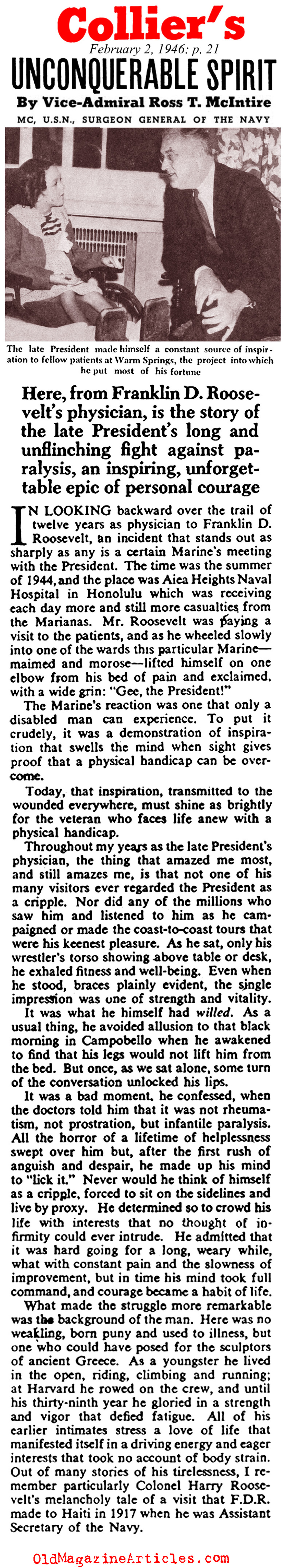 FDR's Doctor Speaks (Collier's Magazine, 1946)