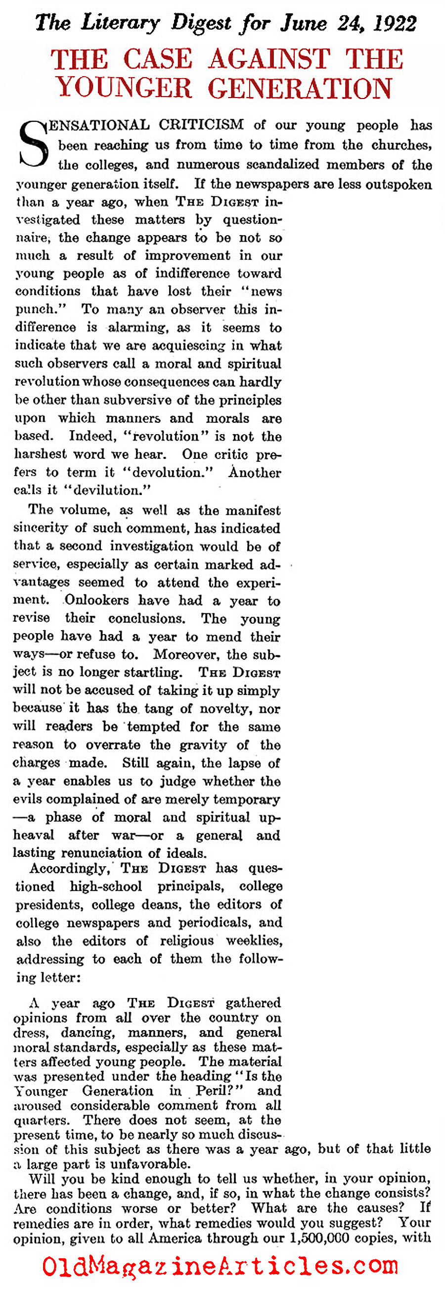 The Case Against Flappers (Literary Digest, 1922)