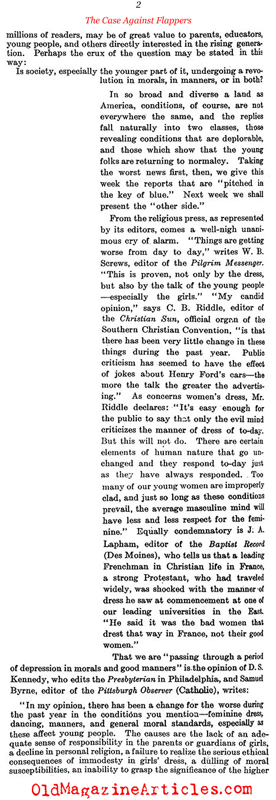 The Case Against Flappers (Literary Digest, 1922)