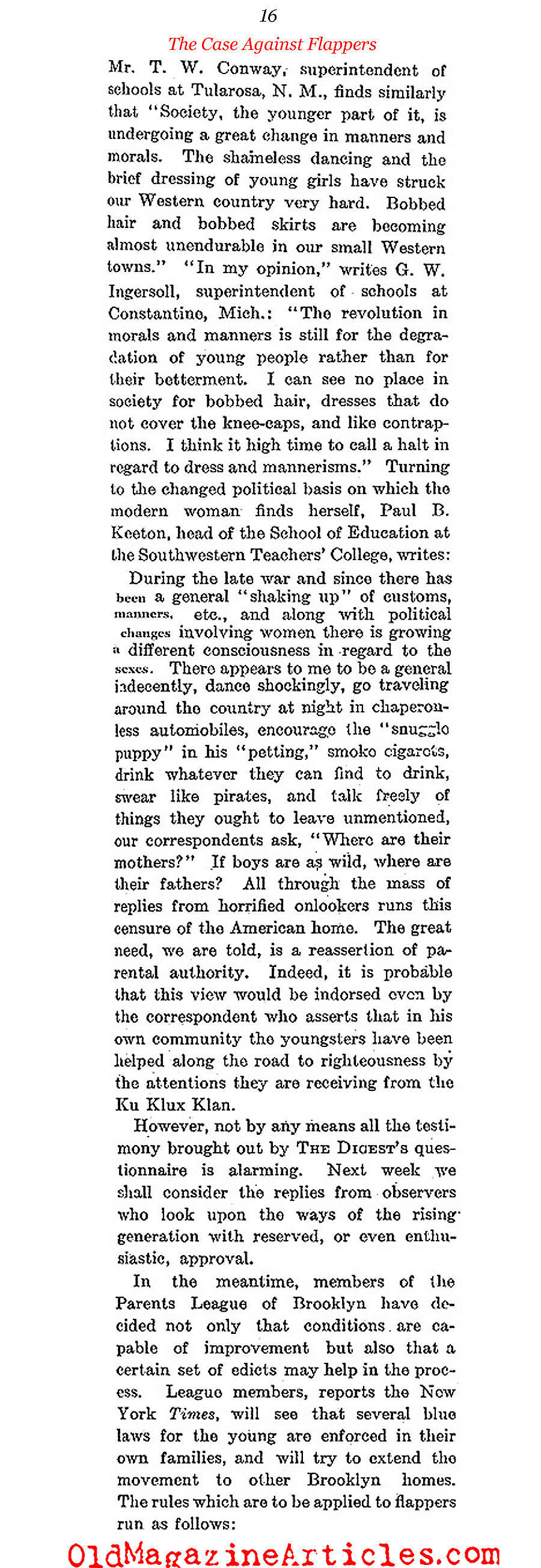 The Case Against Flappers (Literary Digest, 1922)