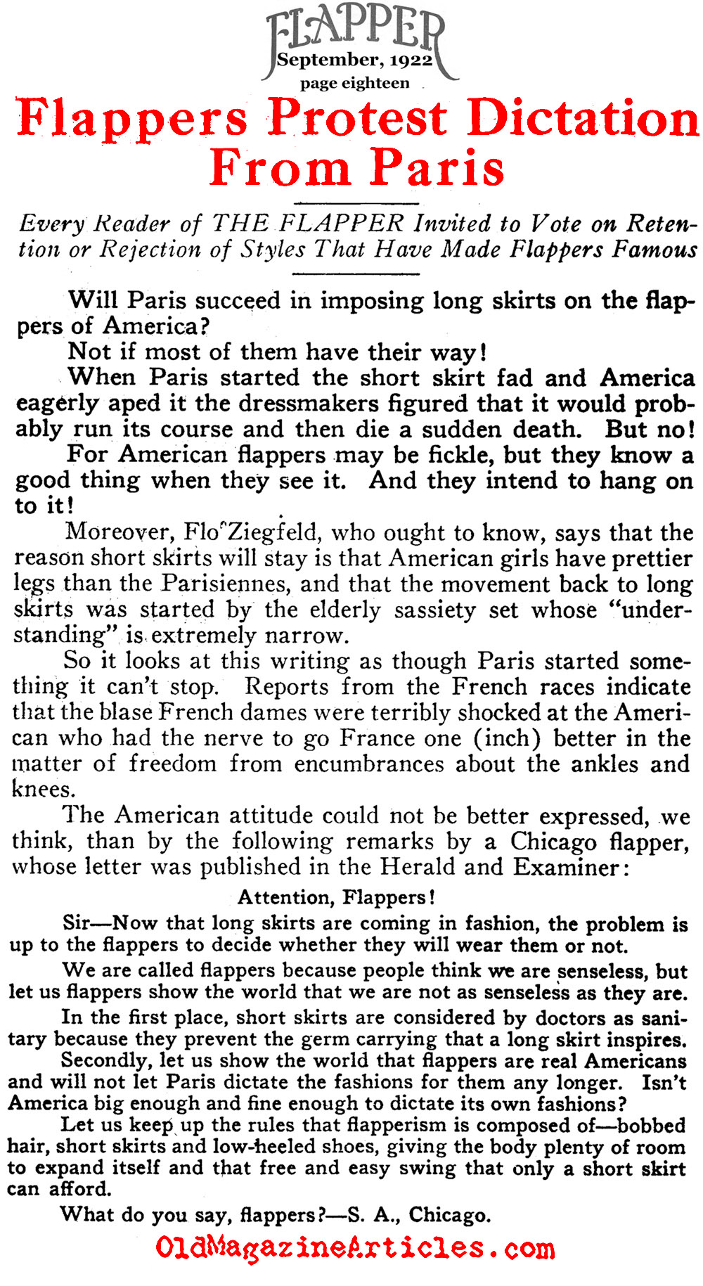 Flappers Defy the Paris Dictators (Flapper Magazine, 1922)