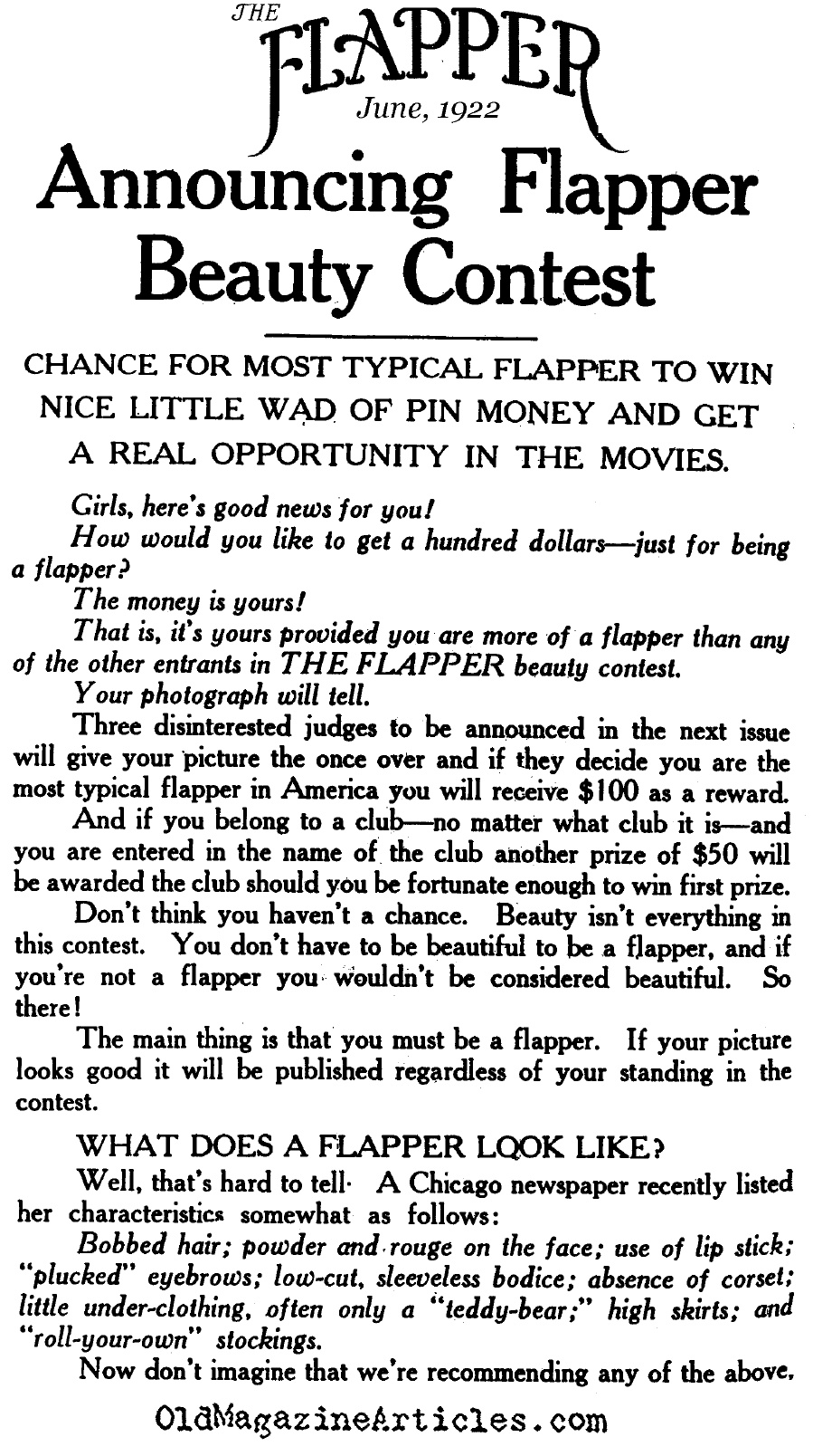 Flapper Beauty Contest (Flapper Magazine, 1922)