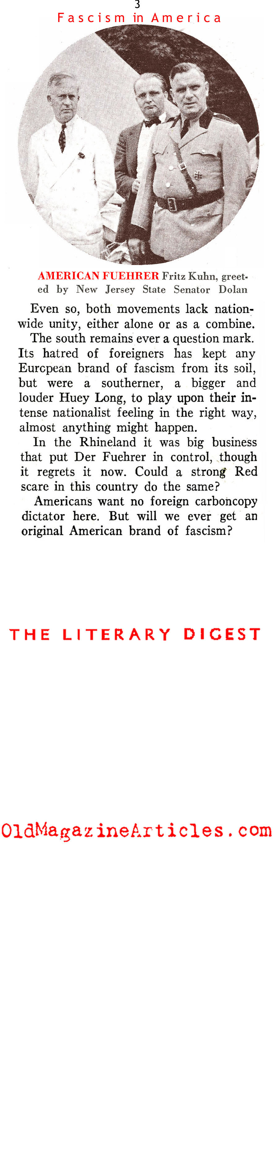 ''Fascism in America'' (Literary Digest, 1937)