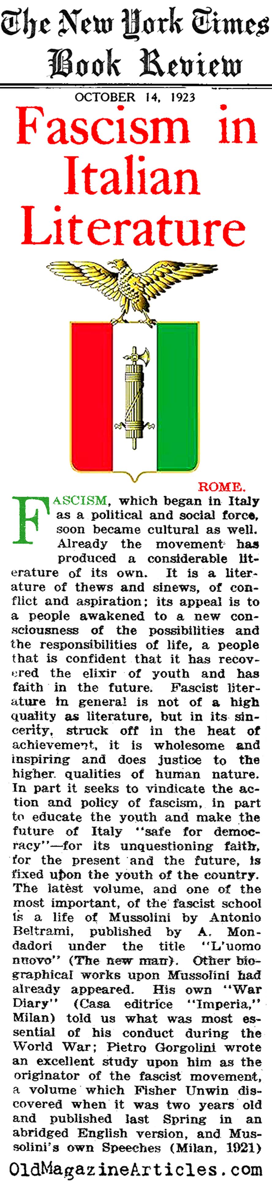Fascist Thought in Italian Literature (NY Times, 1923)