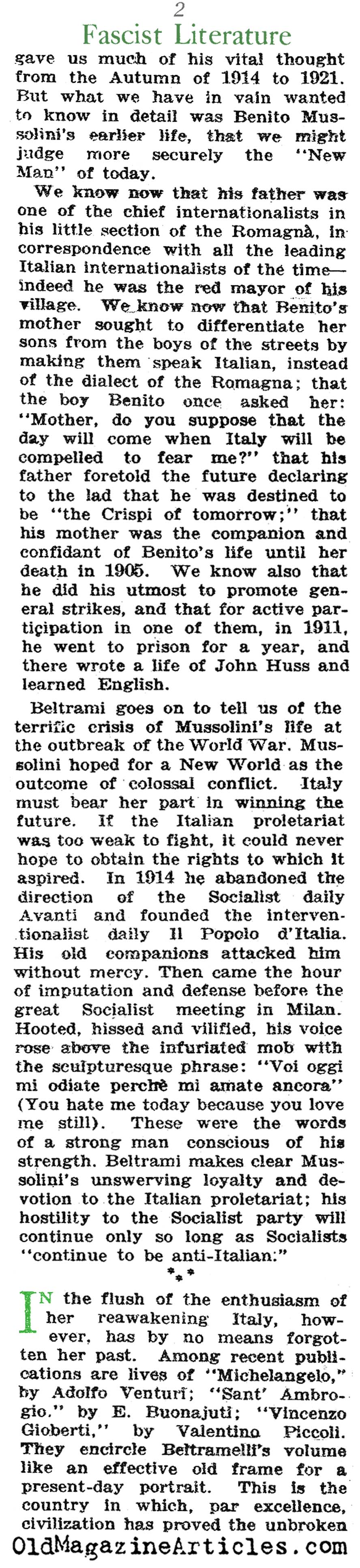 Fascist Thought in Italian Literature (NY Times, 1923)