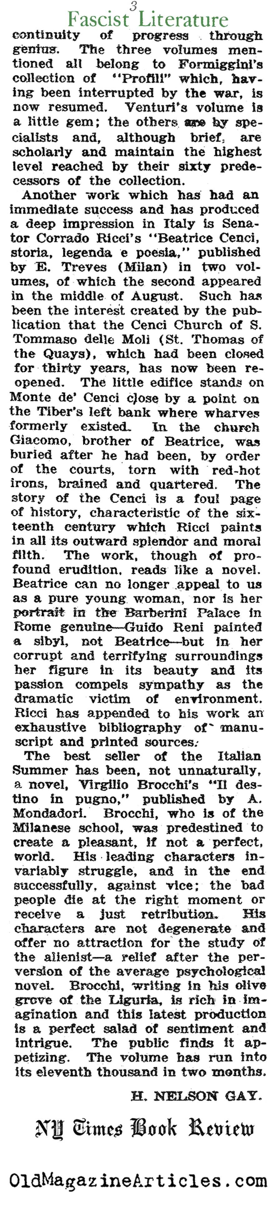 Fascist Thought in Italian Literature (NY Times, 1923)