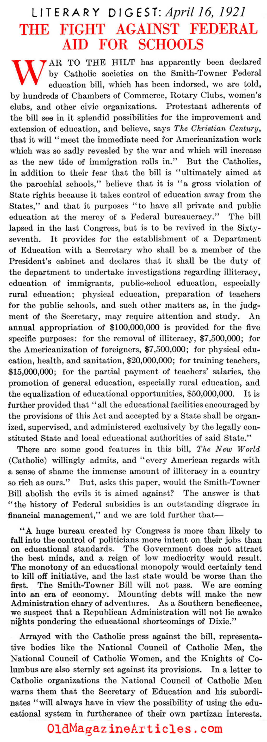 Should the Federal Government Fund Schools <i>at All?</i> (Literary Digest, 1921)