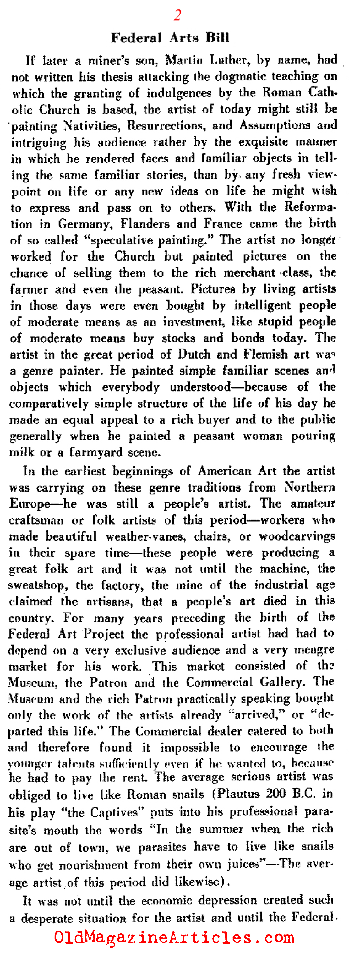 Government Funding for the Arts Praised (Direction Magazine, 1938)